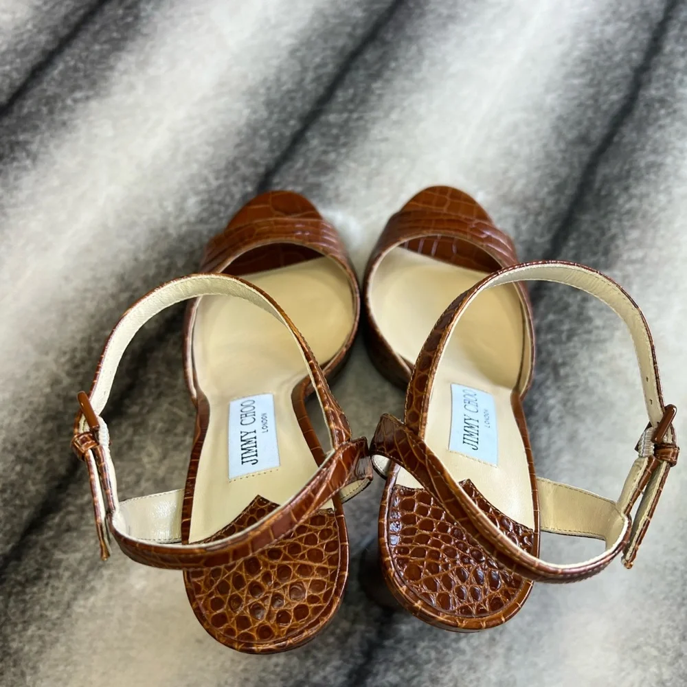 Jimmy Choo Peachy 125 Croc Embossed Leather Platform Sandal Heels